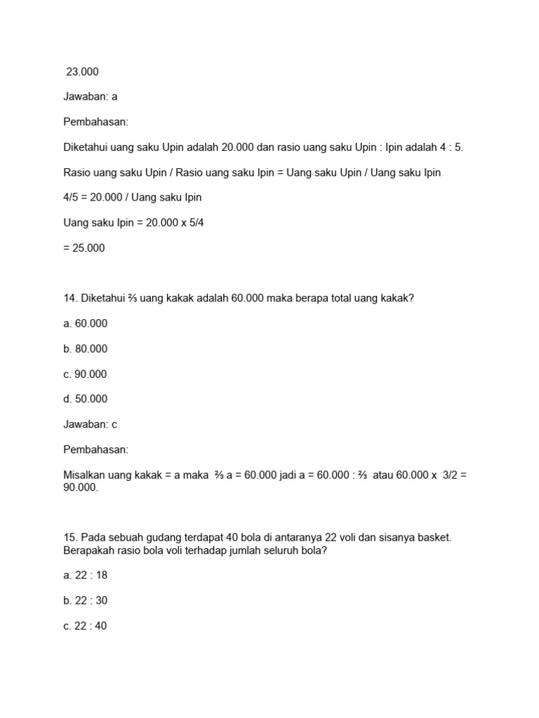 Soal Rasio Matematika Kelas 6 SD | PDF | Griya & Taman