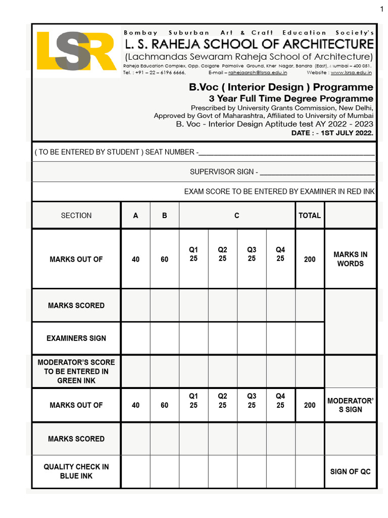 Interior Design Aptitude Test 2022 | PDF | Multiple Choice