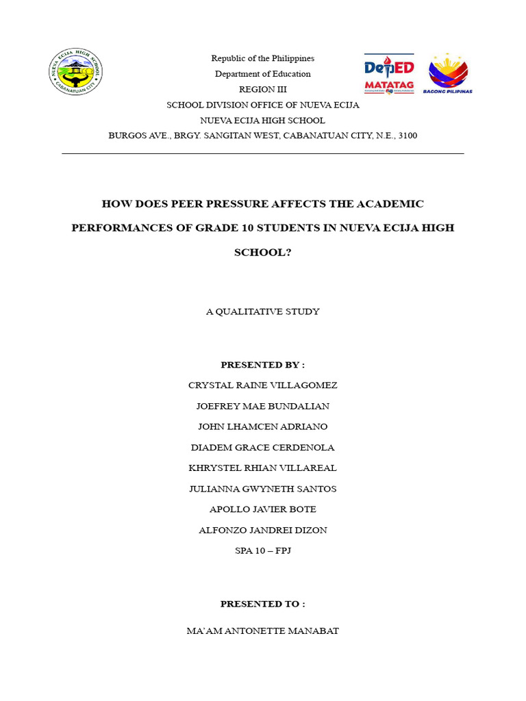 Peer Pressure's Impact on Grade 10 Students | PDF | Adolescence ...