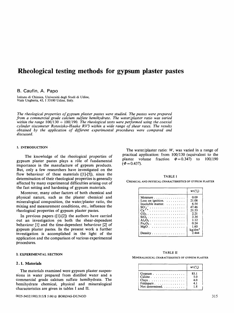 Rheological testing methods for gypsum plaster pastes ok download