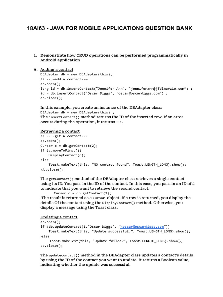 18ai63 - Java For Mobile Applications Question Bank | PDF | Data Type ...