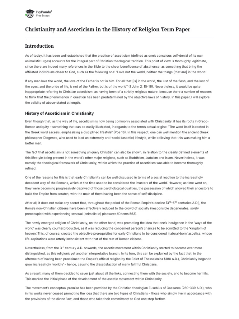 Christianity and Asceticism in The History of Religion - 2255 Words ...