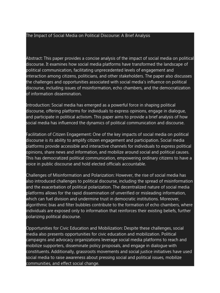 Social Media's Role in Political Discourse | PDF | Social Media ...