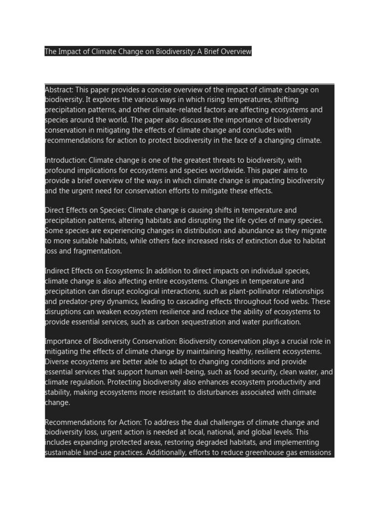 The Impact of Climate Change On Biodiversity | PDF | Climate Change ...