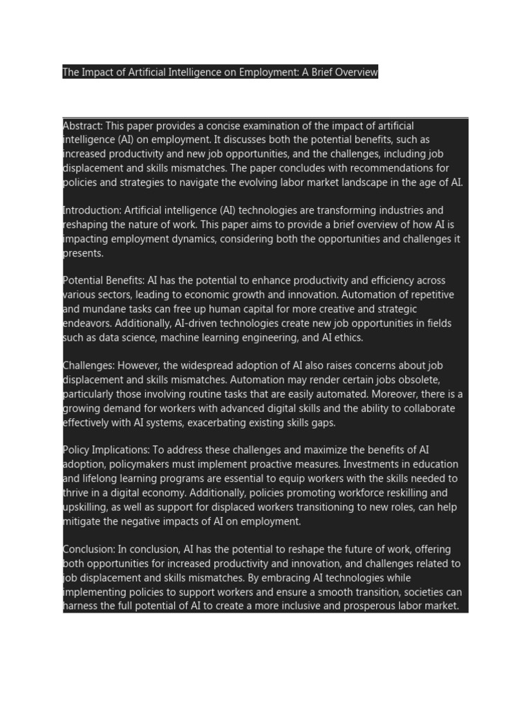 The Impact Of Artificial Intelligence On Employment Pdf