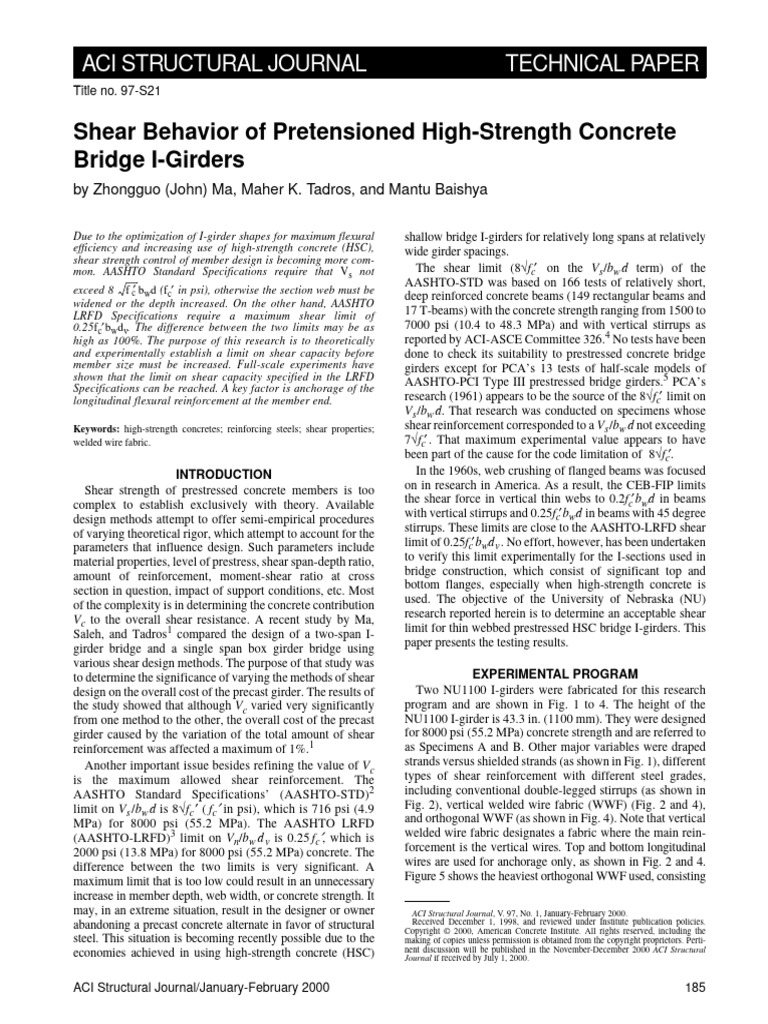 2000-Ma Et. Al. - Shear Behavior of Pretensioned High Strength Concrete ...