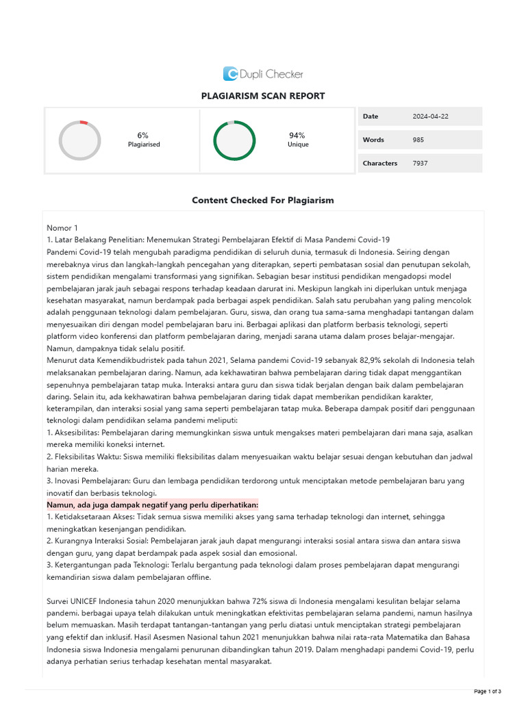 Duplichecker plagiarism report pdf