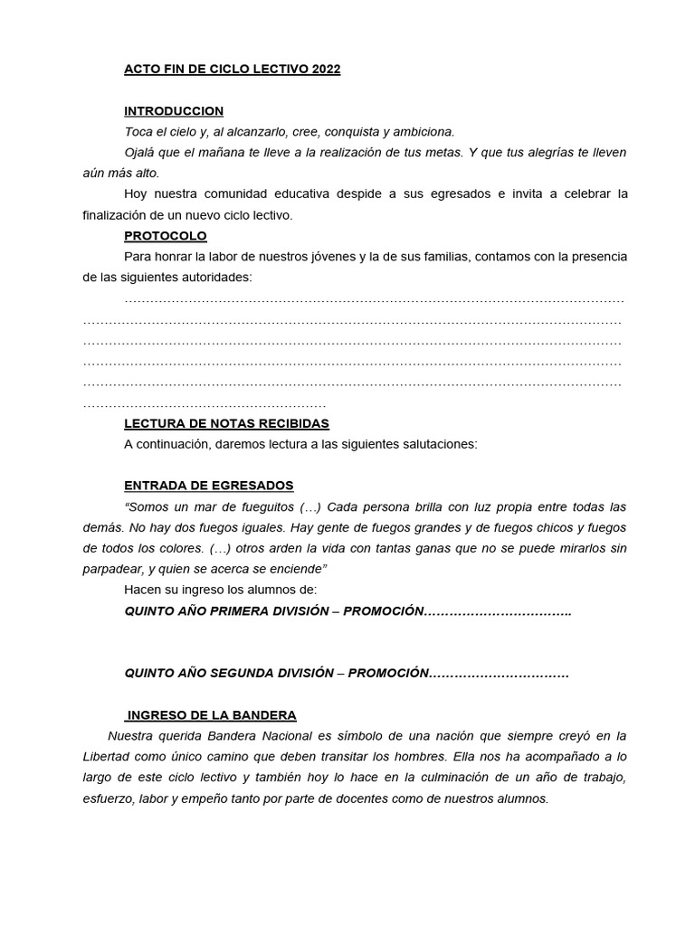 Acto Fin de Ciclo Lectivo 2022 | PDF