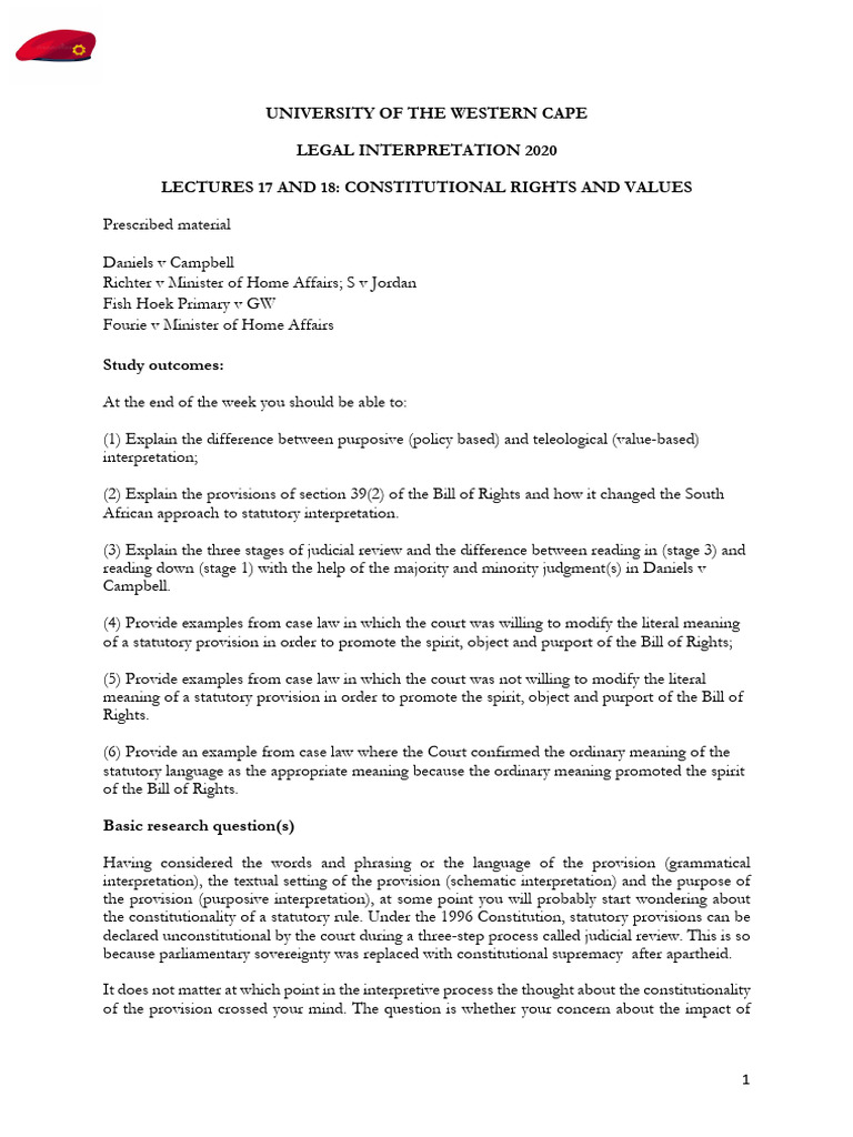 Lectures 17 and 18 Rights and Values | PDF | Statutory Interpretation ...