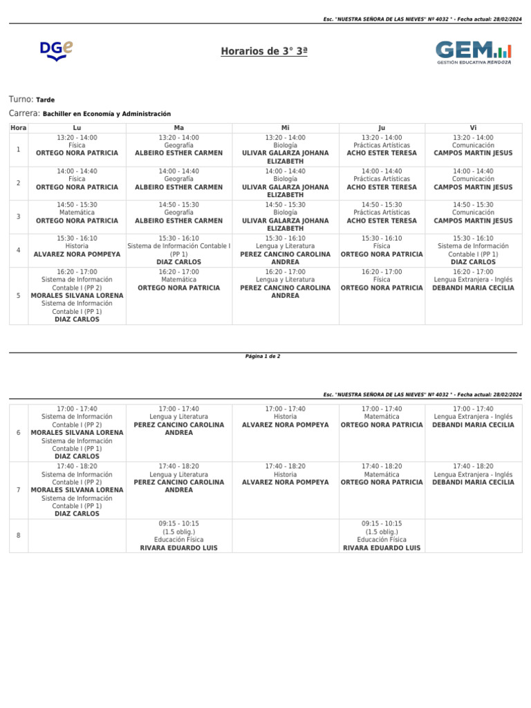 Planilla de notas pdf