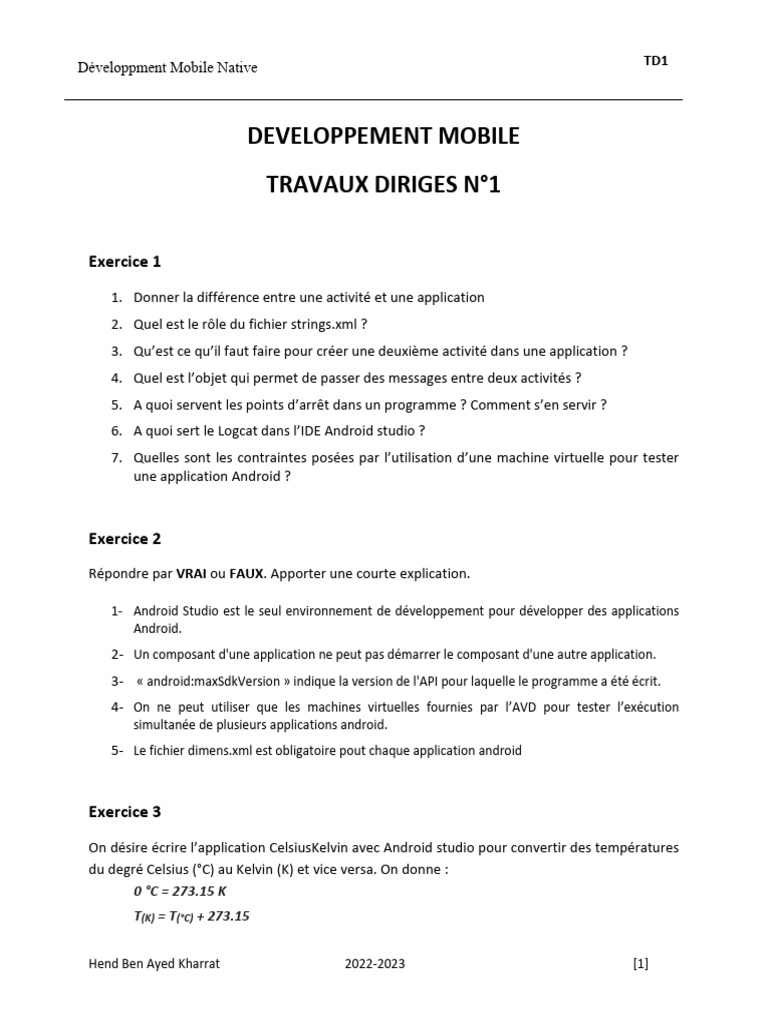 TD1 : Développement Mobile Android | PDF | Android (Système d ...