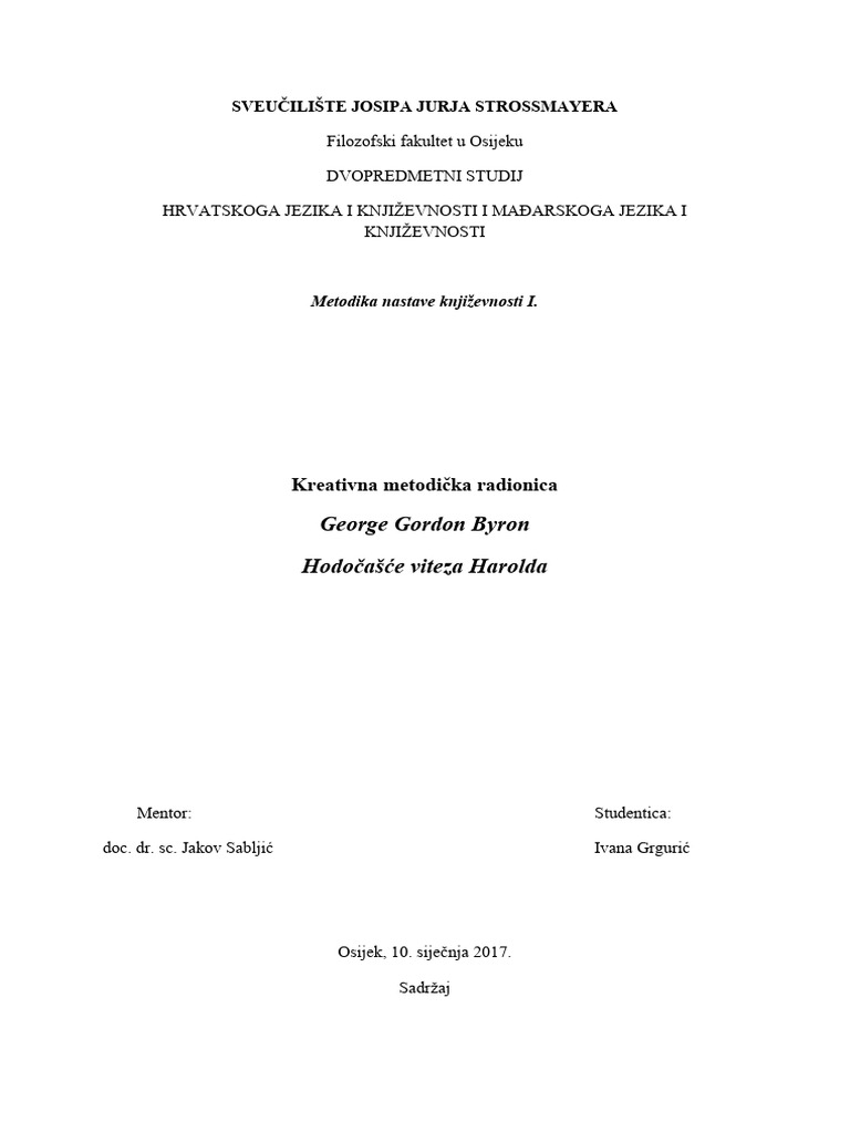 G.G. BYRON - Hodočašće Viteza Harolda | PDF