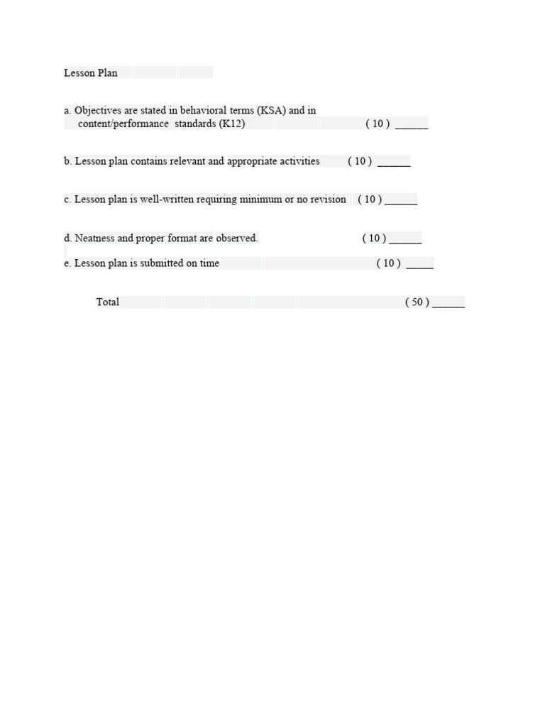 Lesson Plan Rubric | PDF | Teaching Methods & Materials | Art