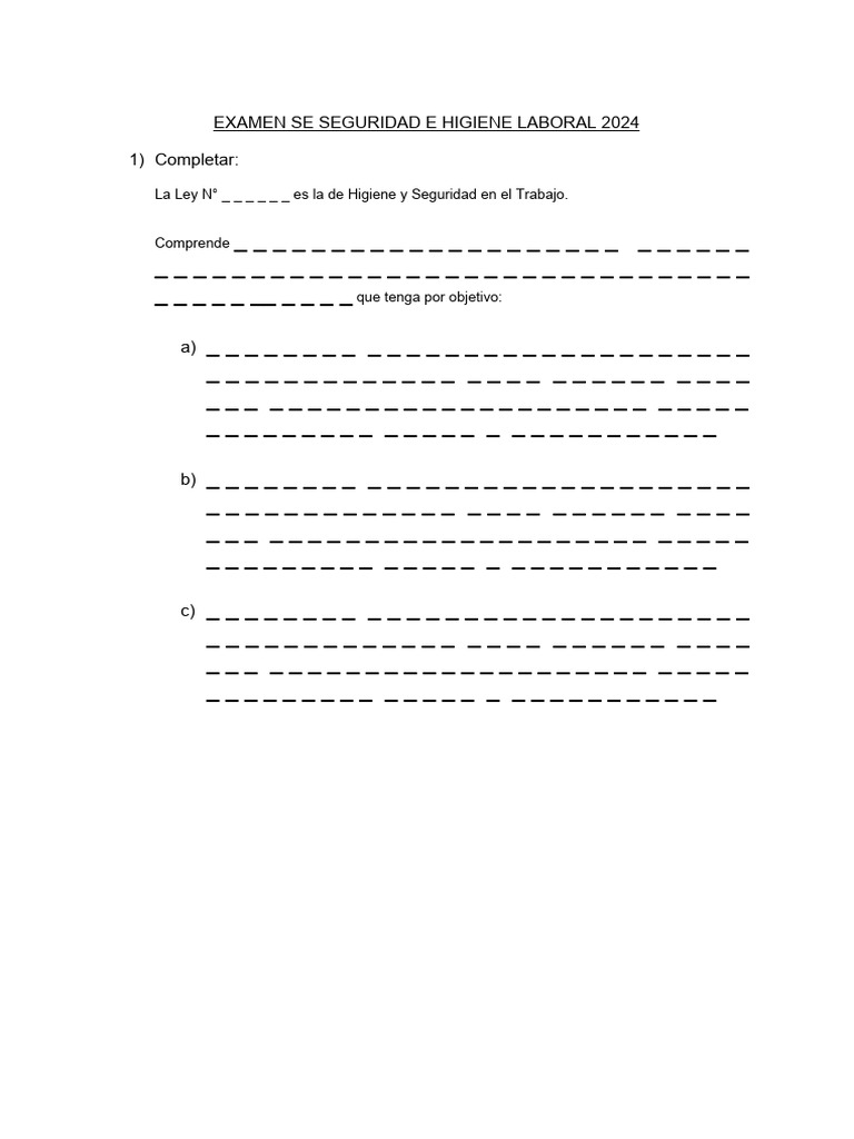 Examen de Seguridad e Higiene Laboral 2024 | PDF | Seguridad y salud ...