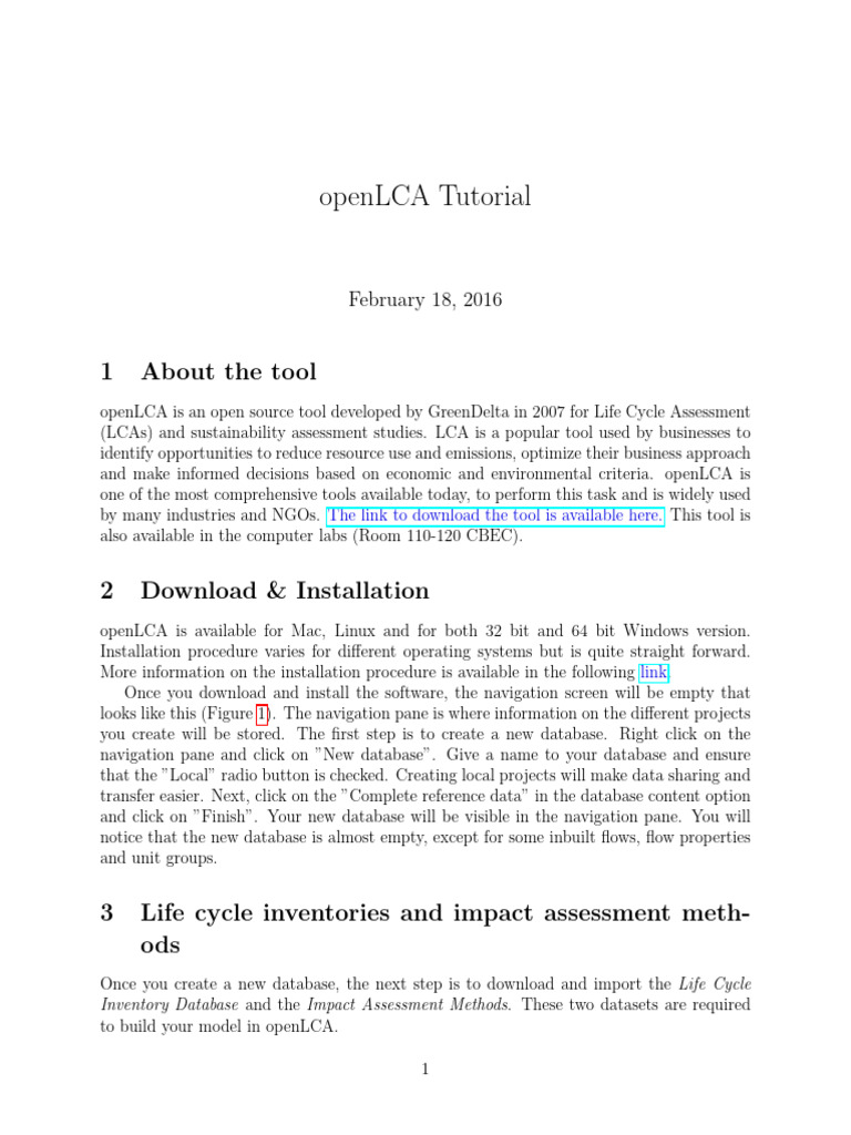 Openlca download instructions and tutorial feb 2016 download free pdf
