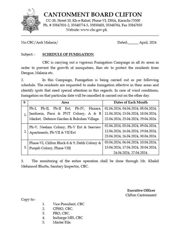 Fumigation Schedule April 2024 PDF
