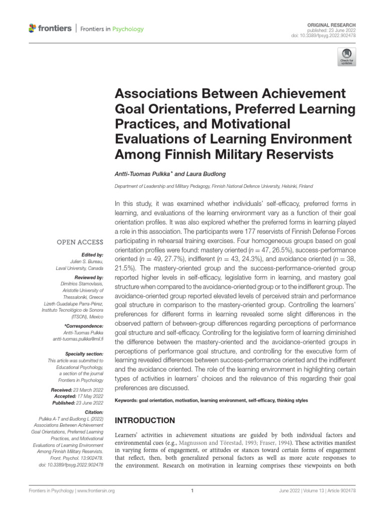 Associations Between Achievement Goal Orientations | PDF | Learning ...