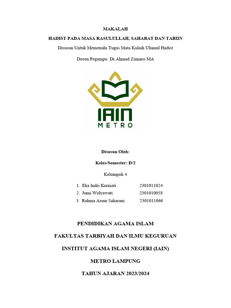 Sejarah Hadist: Rasulullah hingga Tabi'in | PDF