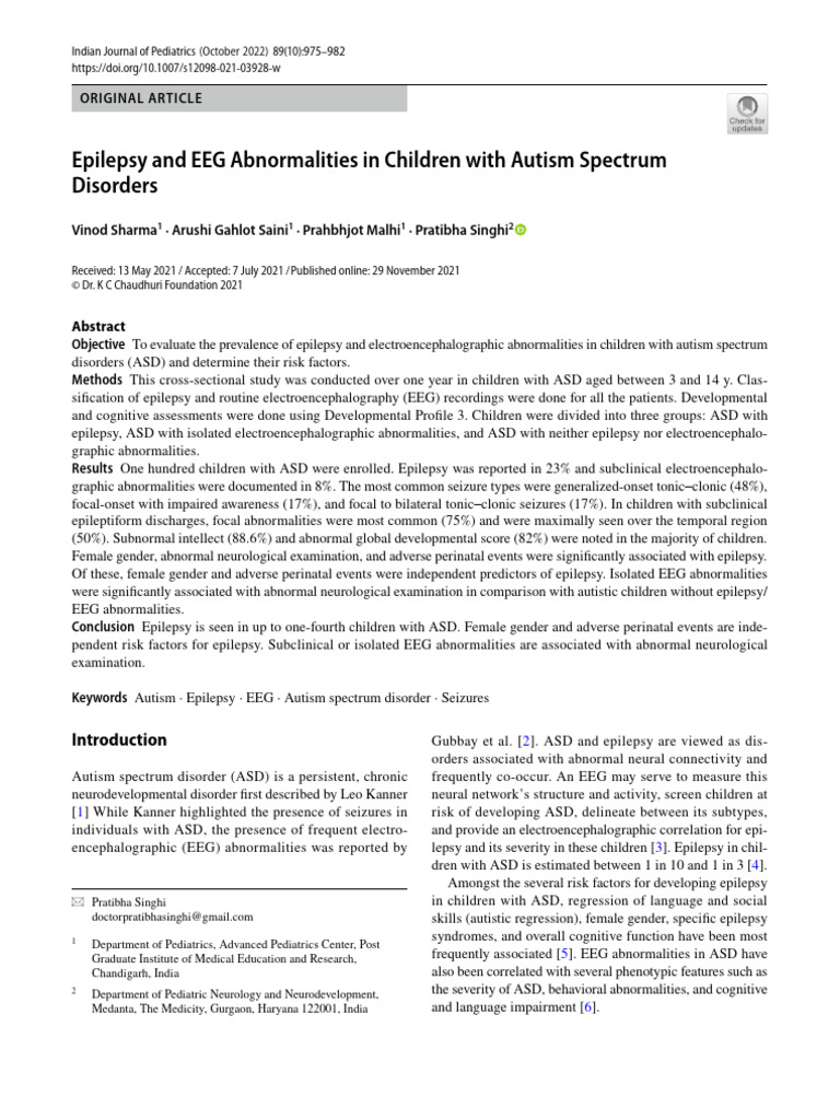 Epilepsy and EEG Abnormalities in Children With Autism Spectrum ...