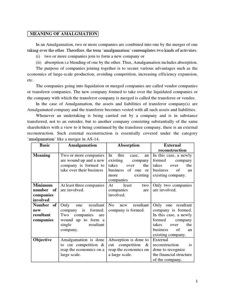 Understanding Amalgamation Types and Processes | PDF | Equity (Finance ...
