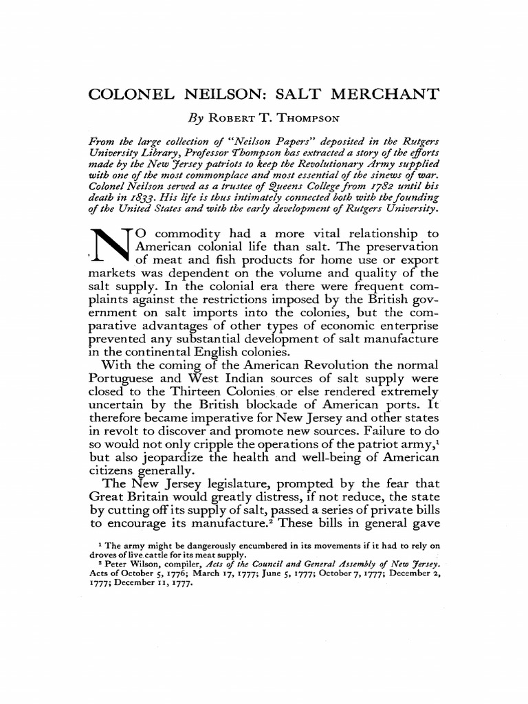 Colonel Neilson: Revolutionary Salt Merchant | PDF | Thirteen Colonies ...