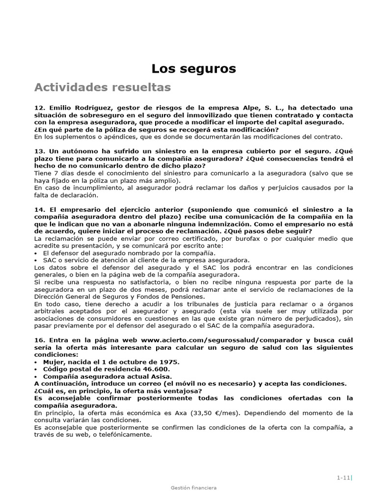 04 Seguro Actividades Soluciones Actividades | PDF | Seguro | Póliza de ...