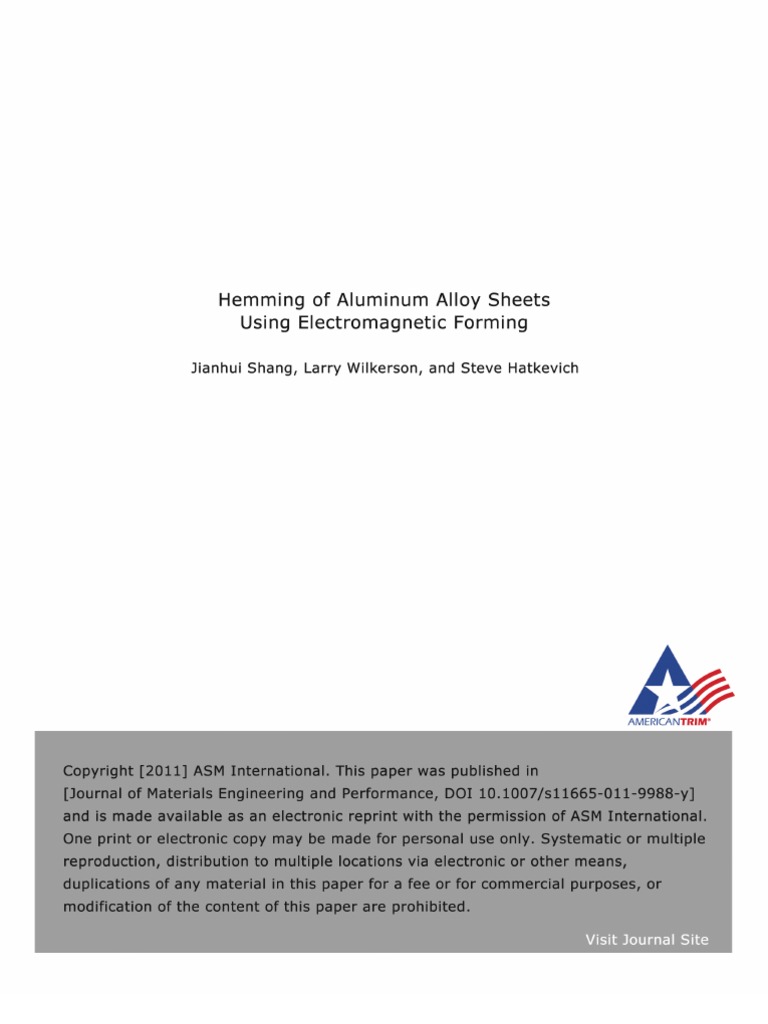 Hemming Aluminum em Forming PDF Sheet Metal Inductor