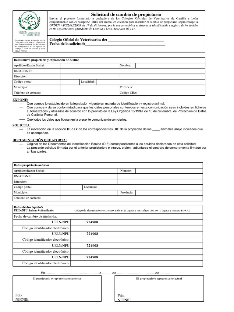 Solicitud de Cambio de Titularidad Equina | PDF | Documento de identidad