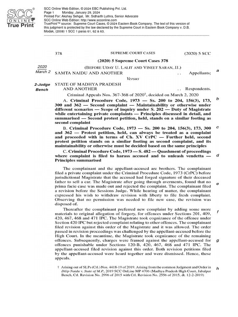 Samta Naidu v. State of M.P., (2020) 5 SCC 378 | PDF | Supreme Court Of ...