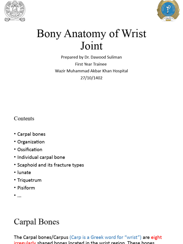 Bony Anatomy of Wrist Joint | PDF | Musculoskeletal System | Limbs ...