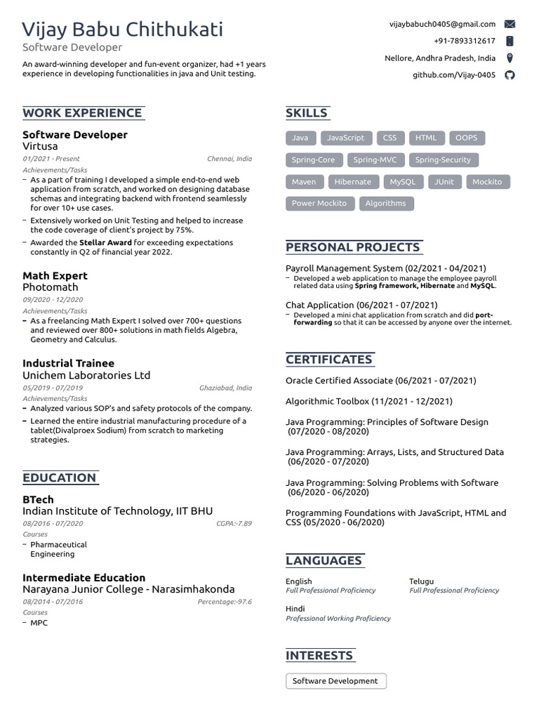 Vijay's Resume Final Demo | PDF | Spring Framework | Computer Science