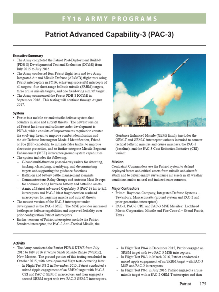 FY16 Army Patriot Missile Program Review | PDF | Anti Ballistic Missile ...