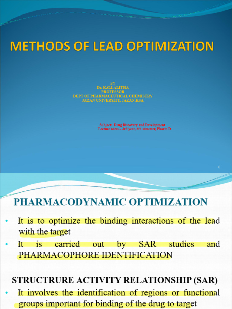 Lead Optimization in Drug Development | PDF | Amine | Ester