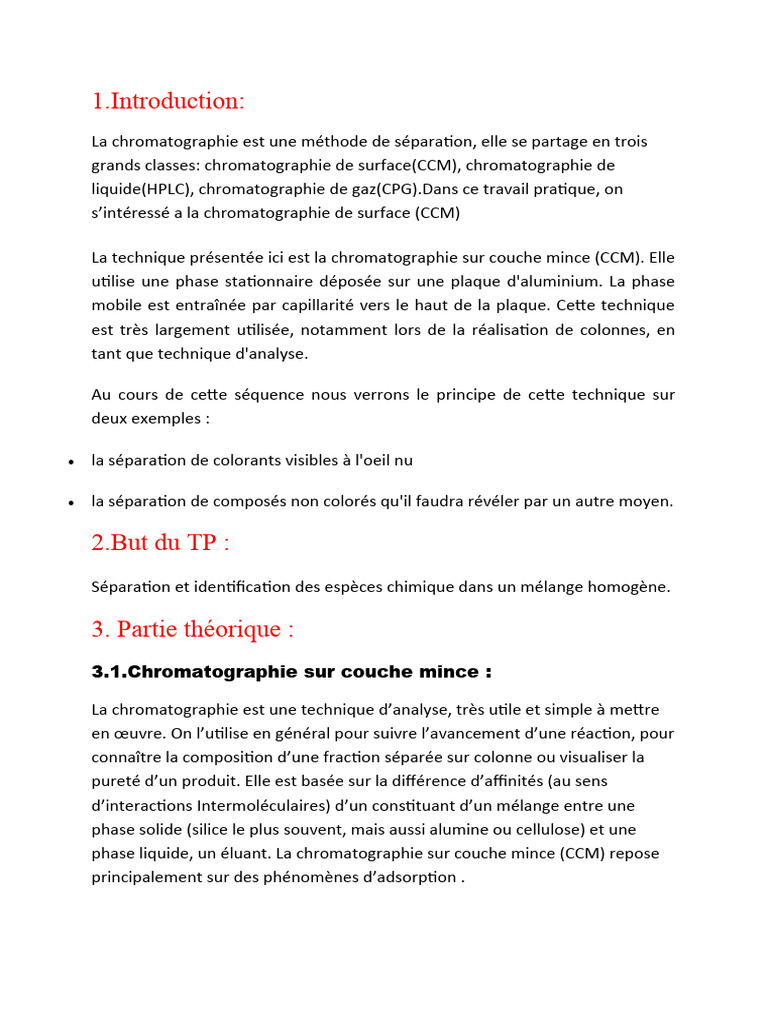 Rapport sur la Chromatographie CCM PDF Chromatographie — free download