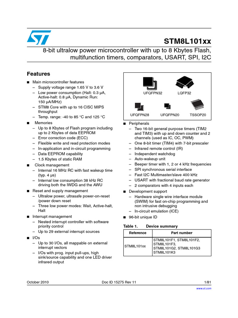 STM8L101 Manual | PDF | Microcontroller | Flash Memory