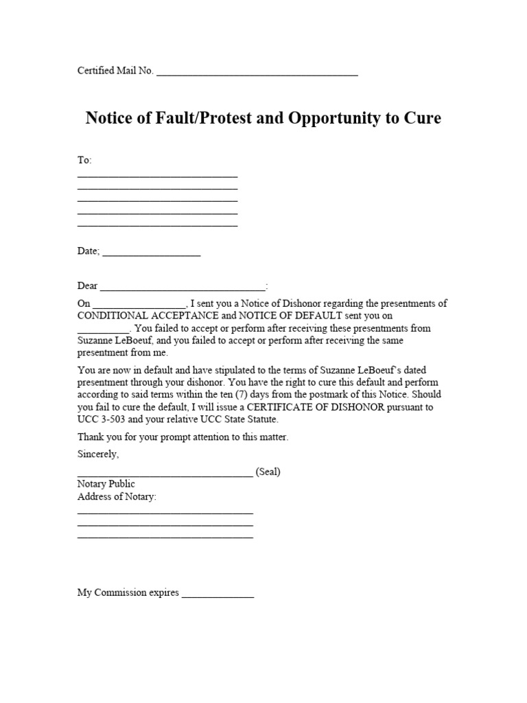 3 Notice of Protest FAULT W Op To Cure | PDF | Finance & Money Management
