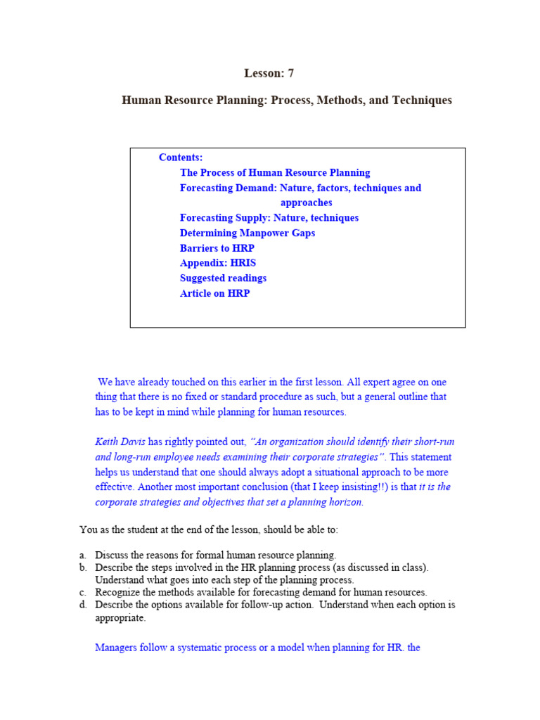 Human Resource Planning Process Overview | PDF | Human Resources ...