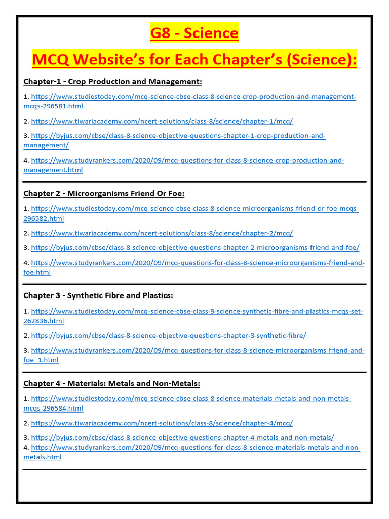 Class 8 Science MCQs and Resources | PDF | Nature | Materials