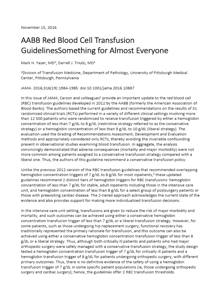 AABB Red Blood Cell Transfusion Guidelines PDF Blood Transfusion Randomized Controlled Trial