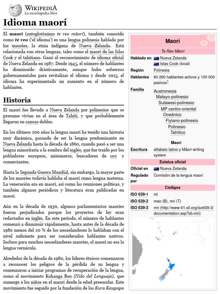 Idioma Maorí Wikipedia, La Enciclopedia Libre PDF Maorí