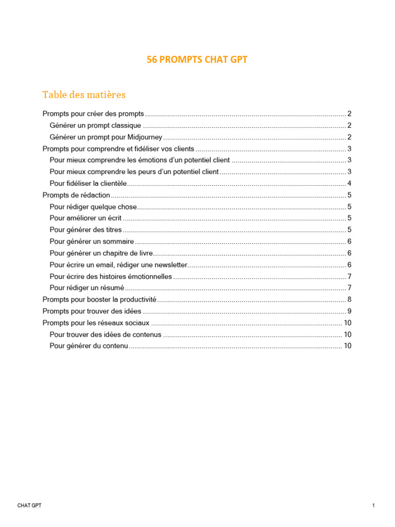 56 Prompts pour ChatGPT en Français | PDF | Émotions