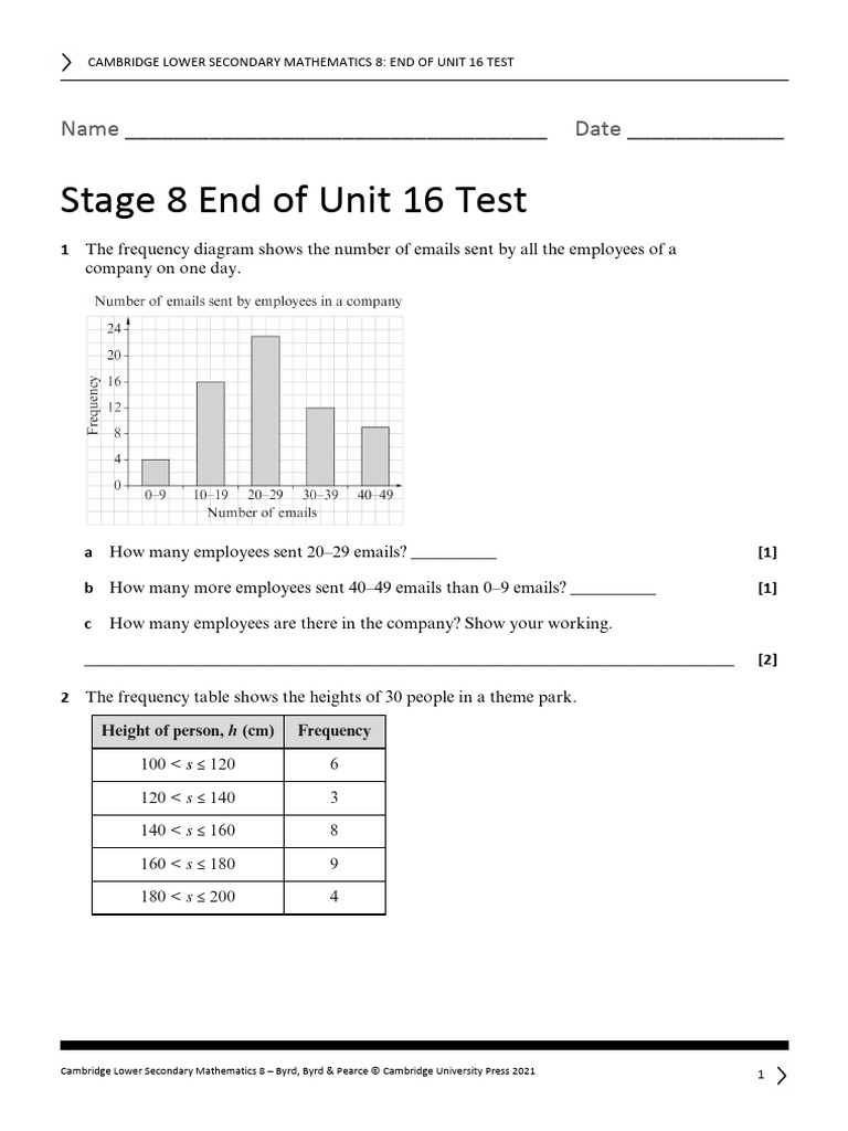 Stage 8 End of Unit 16 Test | PDF | Teaching Methods & Materials