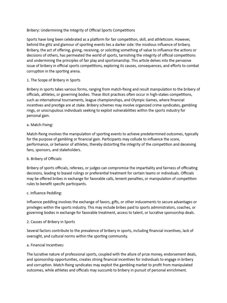 Bribery Undermining The Integrity of Official Sports Competitions | PDF ...