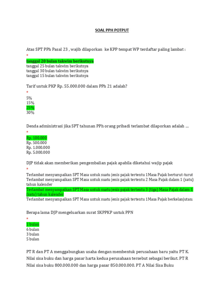 Soal Pph Potput Pdf Pengelolaan Keuangan Uang Hukum