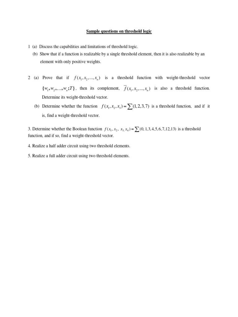 Sample Questions On Threshold Logic PDF
