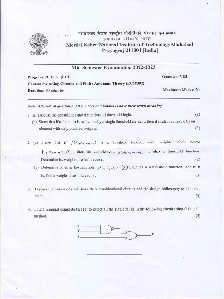 B. Tech. (ECE) VIII Sem. Midsem Question Paper (EC18302) 2022-23 | PDF