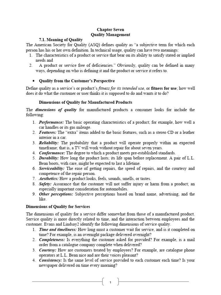 Om Chapter Seven Pdf Statistics Quality Business