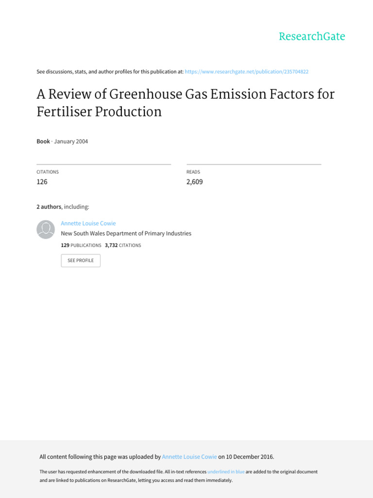 A Review of Greenhouse Gas Emission Factors For Fertiliser Production ...