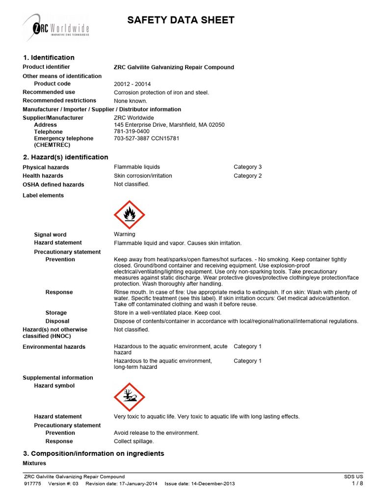 Hds Galvalite Galvanizing Repair Compound-Zrc Ingles | PDF ...
