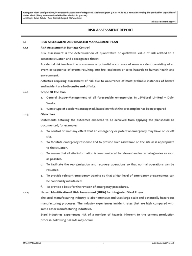 Steel Plant Expansion Risk Report | PDF | Emergency Management | Risk